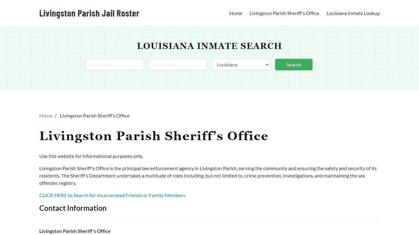 Livingston Parish Sheriff Office, LA, Arrest Warrants Search