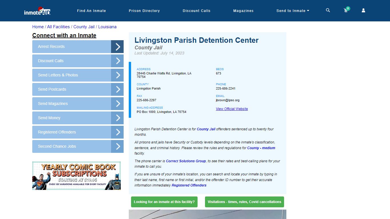 Livingston Parish Detention Center - Inmate Locator - Livingston, LA